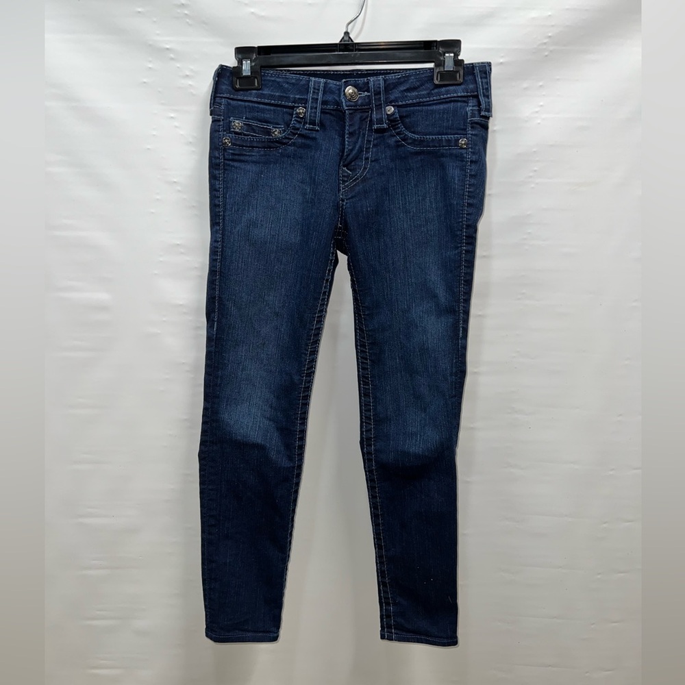 True Religion Jeans Womens 27” Waist Blue Cotton Blend Legging Logo